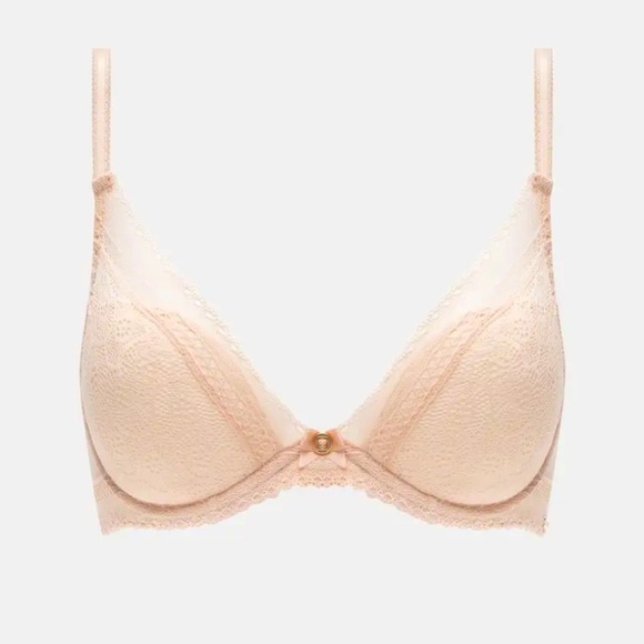 Chantelle Festivite Lace Plunge Bra Nude Blush Size 32 DD